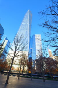 Image of the WTC. Blue sky, blue glass building. It’s really tall