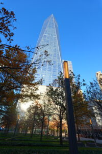 Image of the WTC. Blue sky, blue glass building. It’s really tall