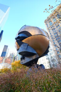 The Koenig spher. A bronze sphere sculpture damaged on 9/11