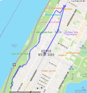 a map showing where we walked along Riverside Drive