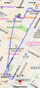 The map of my walk from 44th to 20th and back up to 47th