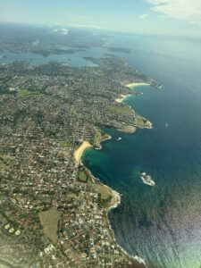 Image from the aeroplane, showing the East Coast beaches of Sydney, including Bondi and Coogee