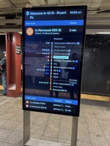 A train indicator board at Times Square subway.