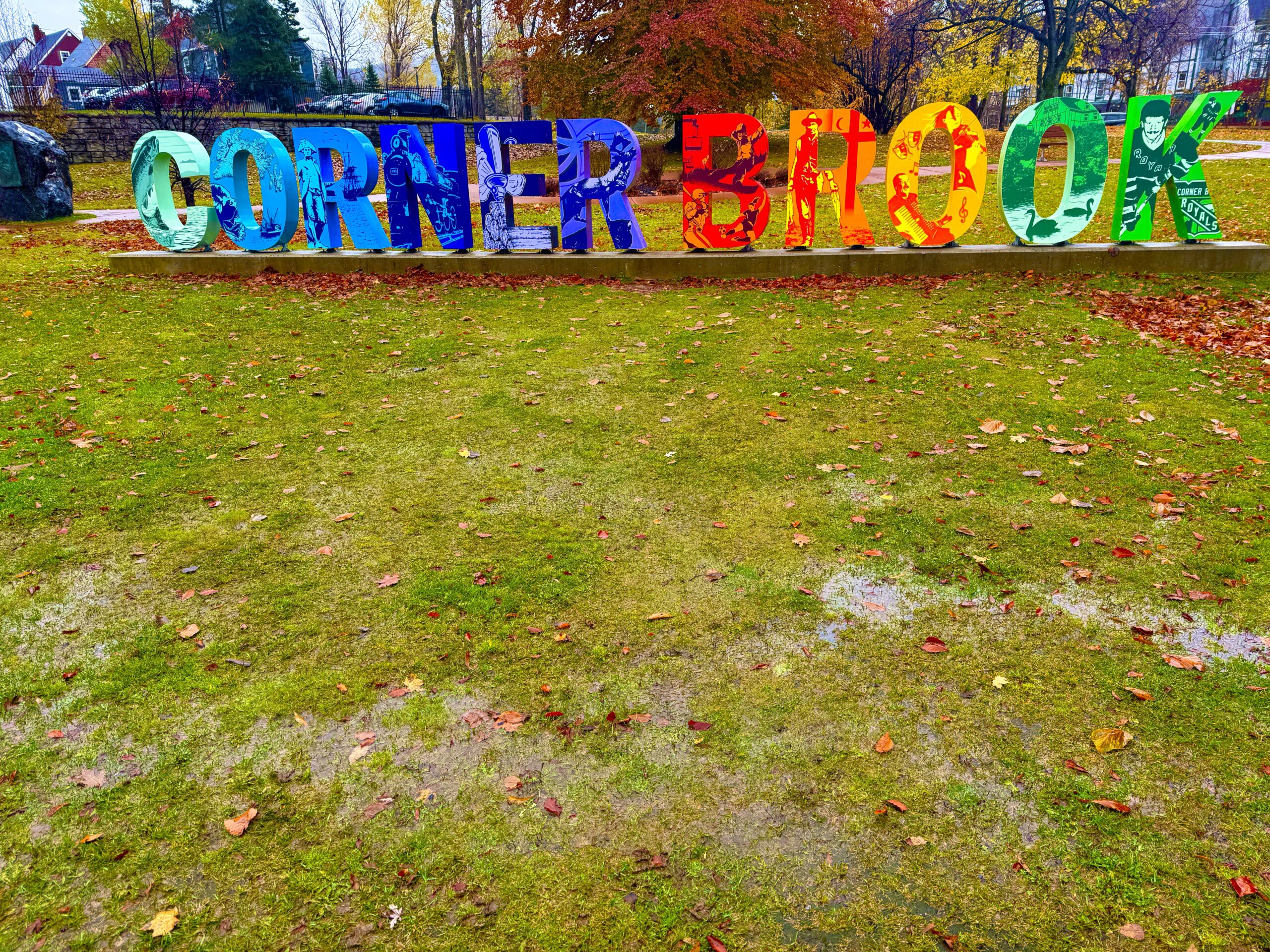 The welcome sign in Corner Brook. Each letter is a 6 foot high shape and a different colour graduating along the rainbow