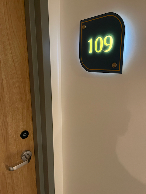 My room door, 109, where I am condined for seven days.