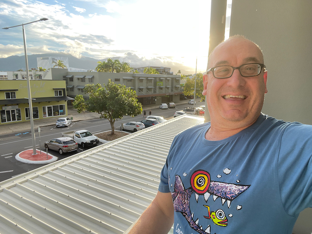 Selfie from my room, with Cairns in background